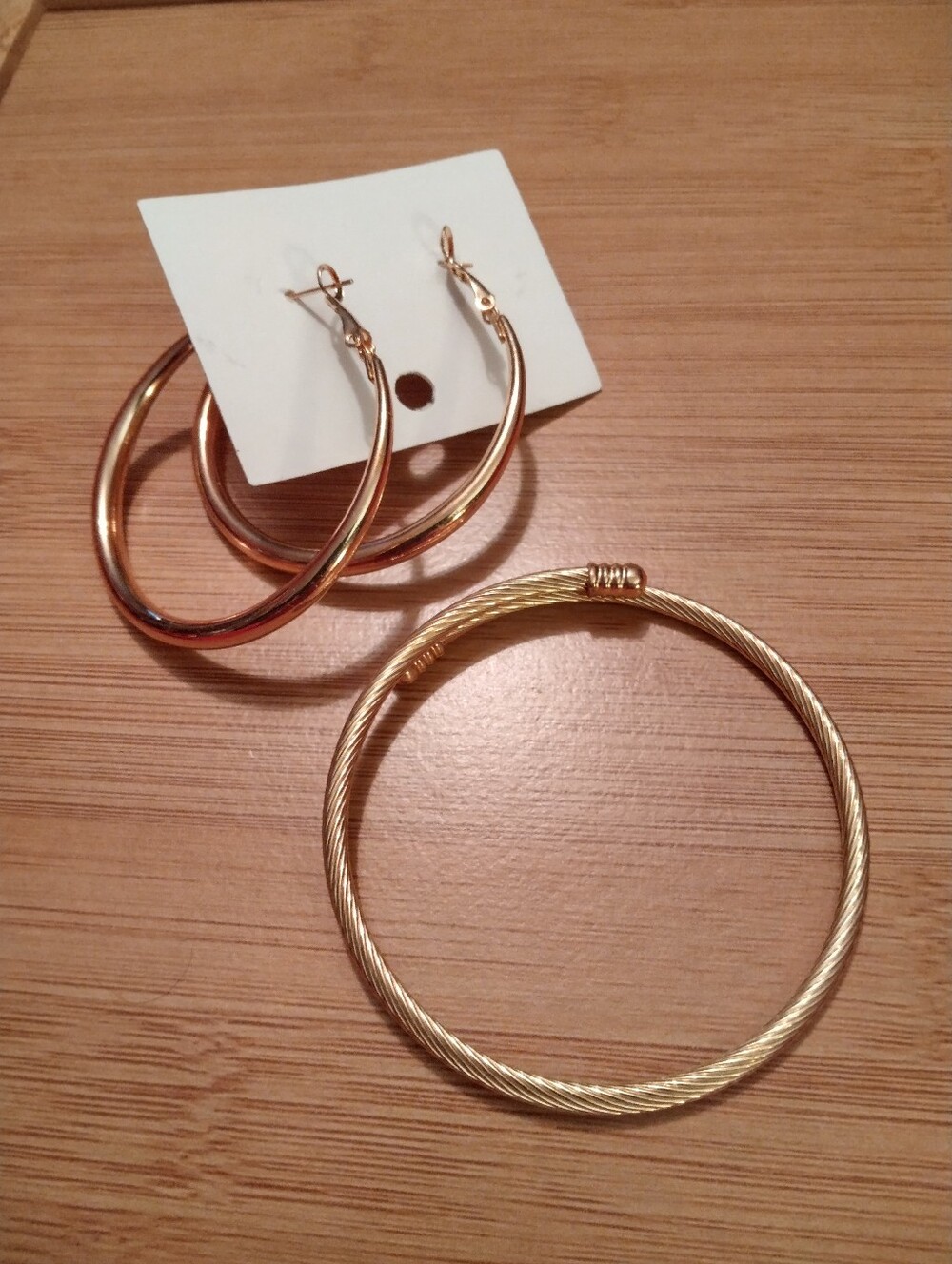 Gold-Tone Hoop Earrings and Bangle Bracelet Set